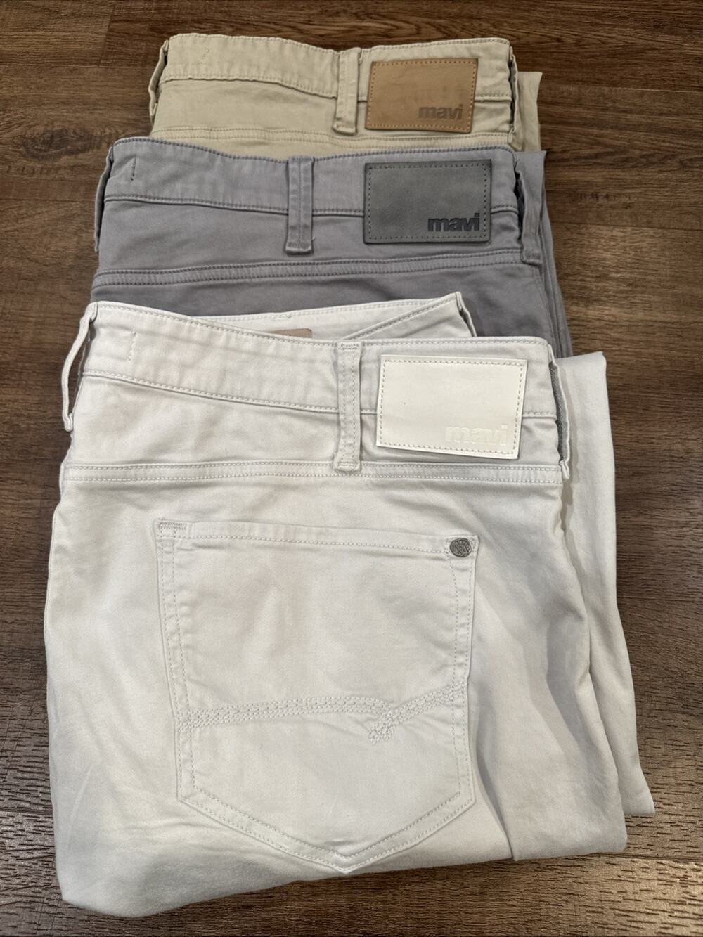 Mavi Zach Straight Leg Pants - 40 x 32 - Lot Of Three (3) - Grey, Brown & White